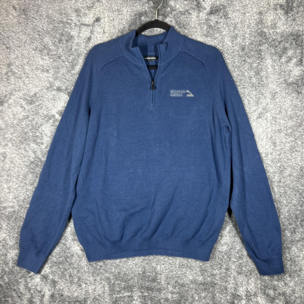 Mercer+Mettle Sweatshirt Mens M Blue 1/4 Zip Pullover Mock Neck Embroidered